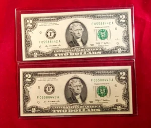 A PAIR (2) 2009 - $2.00 Federal Reserve Notes-ATLANTA (F) DIST. CHCU-IN SEQUENCE - Picture 1 of 2