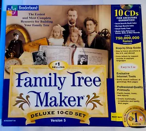 Family Tree Maker Version 5 10-CD Gift Set PC WIN 95/98 Broderbund NEW - Picture 1 of 13