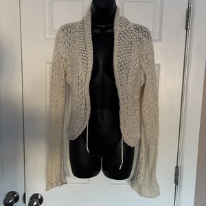 Villager Liz Claiborne Ivory White Open Knit Cardigan Women’s Size XL Crochet - Picture 1 of 8