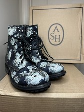 Ash Rare Floral Combat Biker Ankle Boots Leather Size US 8 38 