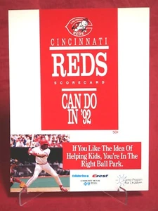 Cincinnati Reds vs San Diego Padres MLB 1992 Game Scorecard OPENING DAY - Picture 1 of 2
