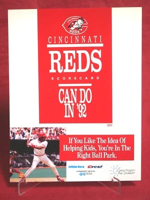 Cincinnati Reds vs San Diego Padres MLB 1992 Game Scorecard OPENING DAY - Image 1 of 2