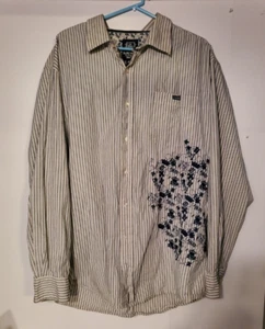 Ecko Unlimited Men's XXL Button Up Long Sleeve Shirt Dark Blue & Cream Striped - Picture 1 of 6