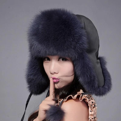 Moda Mujer 2020 Gorra Piel de Zorro/Macache Sombrero Rusa Ushanka Cálido Invierno Sombrero Foto 1 de 4