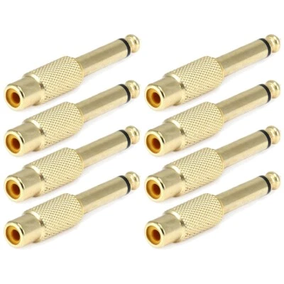 8x 1/4" 6.35mm TS Mono Plug To RCA Jack Audio Adapter Convert Metal Gold Plated - Image 1 of 3