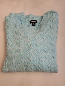 Lands End "Drifter"Sweater Womens 3X Teal/White Chunky Cable Knit Crewneck NWOT - Picture 1 of 13