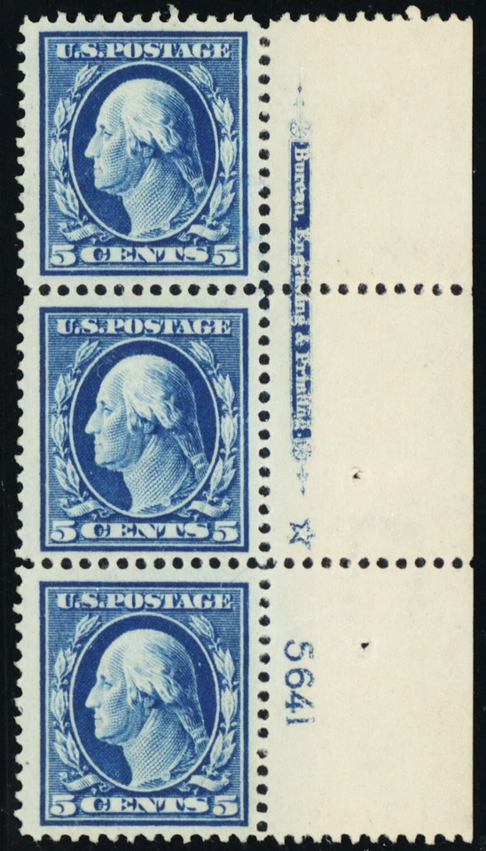 378, como nuevo en estado bastante bueno NH 5¢ PL# y tira de impresión de tres * Stuart Katz Foto 1 de 1