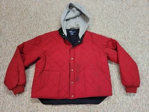 Vtg Polo Ralph Lauren Jacket Mens XL Red Quilted Hooded Snap Button Outdoors - Picture 1 of 15