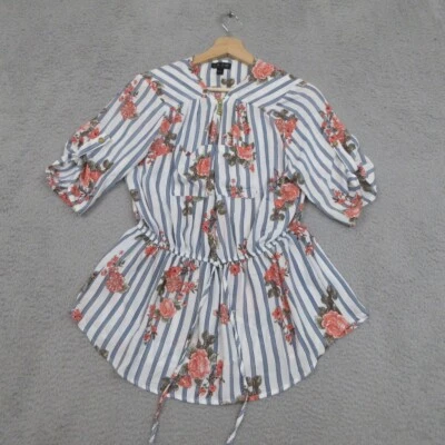 Camisa J For Justify Mujer L Azul Floral Cottagecore Boho Transparente Romántico Peplum Foto 1 de 4