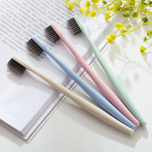 10Pcs Soft Bamboo Charcoal Toothbrush Travel Wheat Straw Soft-bristle Teethbrush
