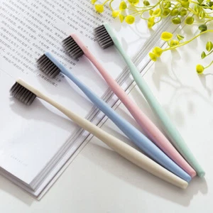 10Pcs Soft Bamboo Charcoal Toothbrush Travel Wheat Straw Soft-bristle Teethbrush - Picture 1 of 11