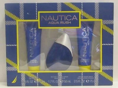  Conjunto de 3 peças Nautica Aqua Rush masculino 1,7 oz Eau de Toilette + 2,5 ASB + 2,5 gel de banho - Imagem 1 de 2