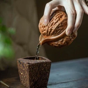 Handmade Tea Pot Cup Yixing Zisha Duan Clay Walnut Design Health Care Tea Set - Picture 1 of 4