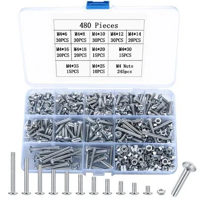 MYHONGLE 480 Pcs M4 Bolts and Nuts Set, Cross Pan Head Machine Screws and Nuts Set, M4