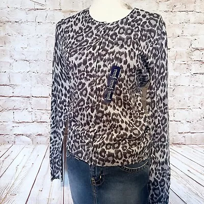 Gap Womens Leopard Lightweight Cardigan Sweater Size M Gray Black nWT - Image 1 of 4