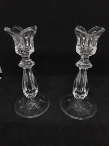 Gorham Crystal Tulip Candlestick Holders West Germany 7 Inch Pair Vintage - Picture 1 of 5