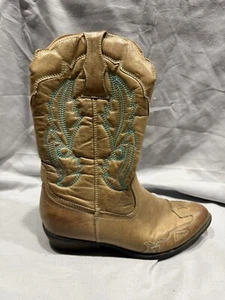 Liberty Cowboy Wedding Boots Teal Blue Floral Size 3 M Cowgirl Great Shape - Picture 1 of 12