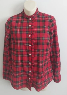 J Crew Womens Red Tartan Plaid Button Front Shirt Size XS High Neck Cotton - Image 1 of 4