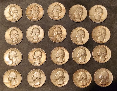 Lot of 20 Silver Quarters collection Washington Silver Coins 25c cents ALL 1964 - Image 1 of 4