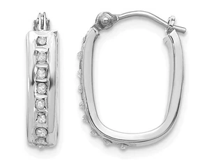 Diamond Squared Hoop Earrings in 14K White Gold - Picture 1 of 4