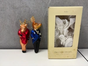 POTTERY BARN DASHER & VIXEN Rentier Glas Weihnachtsschmuck SET - Bild 1 von 5