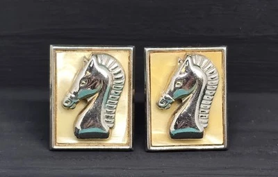 Gemelos Cabeza de Caballo De Colección Tono Plata Madreperla MOP Ecuestre Hombres Joyería Foto 1 de 3