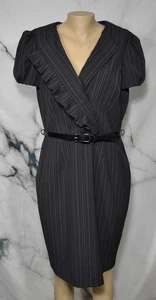 AK ANNE KLEIN KLEID schwarz bunt Nadelstreifen Gürtel Kleid 16 kurze Ärmel - Bild 1 von 8