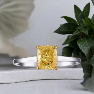 Yellow Diamond 14K Gold Ring 1.20 Ct IGI Lab Grown Fancy Intense Fine Multi Tone - Picture 1 of 12