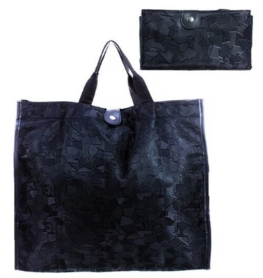 Black Fabric Folding Tote Bag w/ handles & snap closure. 15 X 15". - Image 1 of 4
