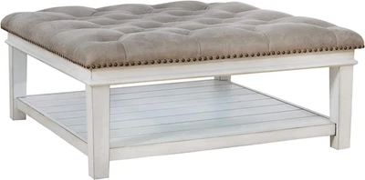 Kanwyn French Country Upholstered Square Ottoman Coffee Table, Whitewash - Image 1 of 4