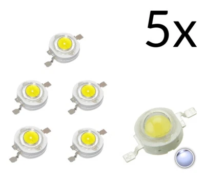 5x Chip led 3w bianco freddo alta luminosità 6000-6500 k, 700mA 3V 3.6V  - Immagine 1 di 2