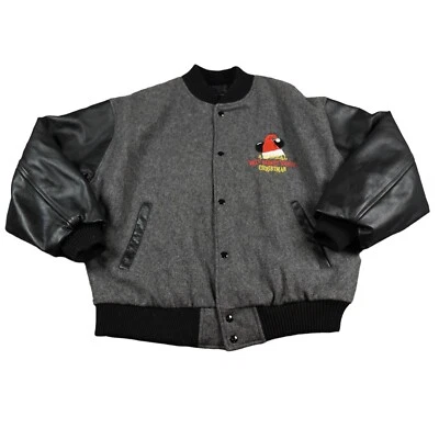 Vintage Disney Mickey Mouse Jacket Mens Large Grey Black Wool Leather Christmas - Image 1 of 4