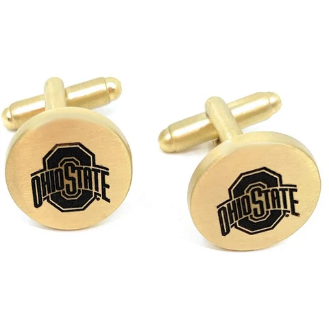 Ohio State University Buckeyes Cuff Links Brushed Gold Cufflink Set Cover