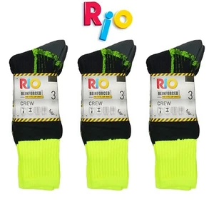 9pair Rio Reinforced Steel Cap Crew Men Thick Tough Work Socks Black Yellow Bulk - Bild 1 von 3