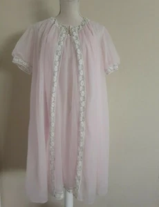 Godfried Chiffon Peignoir and Gown & Robe Lacy Trim Daisies Vintage Sheer Sz M - Picture 1 of 7