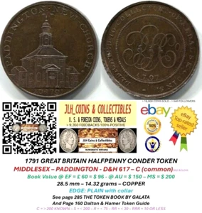 1791 GB Conder Halfpenny - MIDDLESEX - PADDINGTON CHURCH - D & H 617 - LIT 1002 - Picture 1 of 13