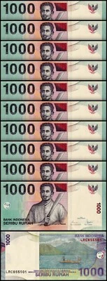 Indonesia 1000 Rupiah 2000 2007, UNC, 10 Pcs LOT, P-141h - Image 1 of 4