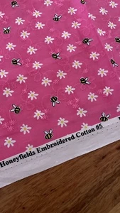 Vintage Pink Bee 🐝 cotton floral embroidered fabric 1.1m X 1.6m - Picture 1 of 2
