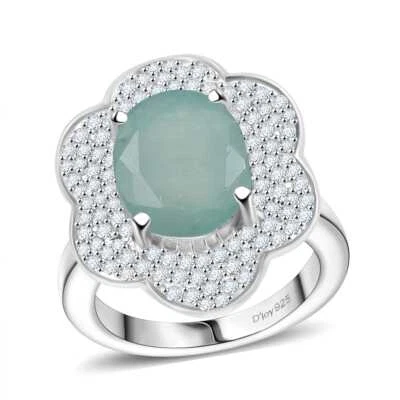 OMG!!  4.90ctw Grandidierite & White Zircon Ring Rhodium Plated Sterling Size 7 - Image 1 of 4