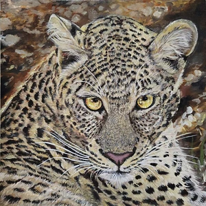 Leopard Panthera ORIGINAL Acrylic Painting on Canvas Panel, 10x10 In Signed - Picture 1 of 8