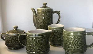 MCM bis 70er Japan Avocado Grün Kaffeeservice Set Verziert Wunderschön EUC Reichtum! - Bild 1 von 12