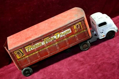 **CAMIÓN DE ACERO PRENSADO TAMBORES DE FIBRA RHEEM DE JUGUETE DE COLECCIÓN MUY RARO ** Foto 1 de 4