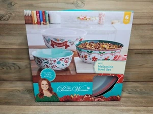 Pioneer Woman Mazie 3 Melamine Bowls Set with Lids Christmas Decor - Picture 1 of 5