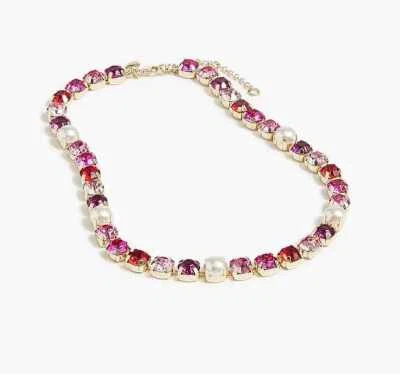 New J Crew Factory Crystal and pearl statement necklace soft Fuchsia pink red - Image 1 of 4