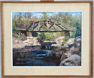 Robert Barrowman (1881–1947) Scottish-Canadian Oil/Board Alberta Bridge c.1930's - Picture 1 of 4