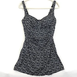 Jantzen Badeanzugkleid Damen 12 schwarz weiß gepunktet gepolstert verstellbare Träger - Bild 1 von 13