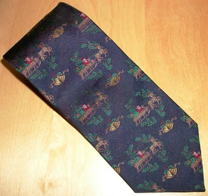 Blue Santa Claus Sleigh & Reindeer Silk Neck Tie 57" Long x 3.9" Wide (D893) - Picture 1 of 3