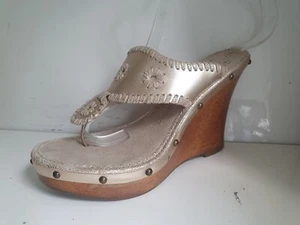 JACK ROGERS DESIGNER UK 5 EU 38 GOLD LEDER PLATEAU HEELS SANDALEN NEU SCHMAL - Bild 1 von 13