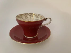 Vtg Ansley England Bone China Cranberry Raspberry Red With 24k Gold Cup & Saucer - Picture 1 of 10