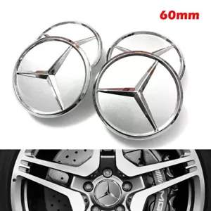 LOt 4 Cache Moyeu 60mm Silver Pour Mercedes Logo Emblème Jante Centre De Roue - Picture 1 of 3